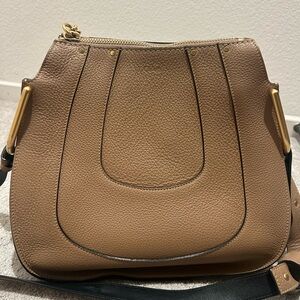 Chloe Tan Leather Shoulder Bag with Gold Accents